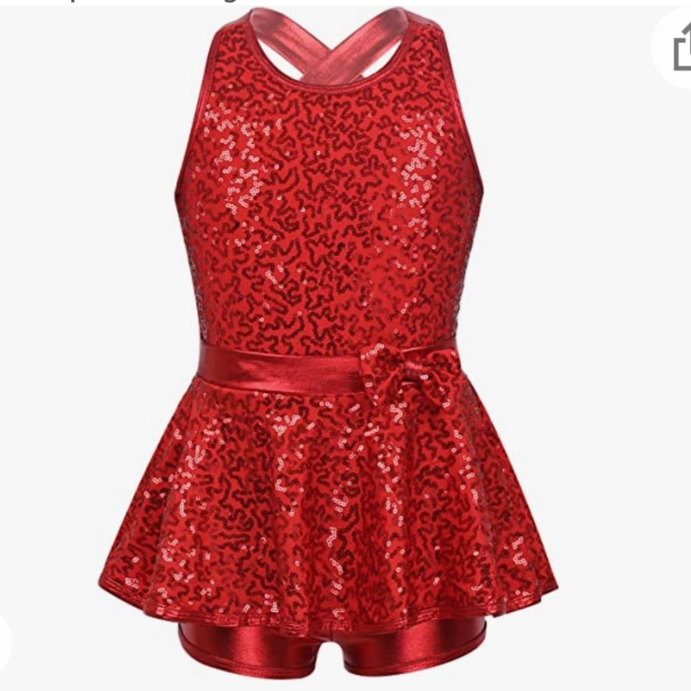 🌺 Girls Sequined Cross Back Ballet Jazz Modern Tap Dress Dance Costume Sz 12